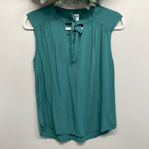 Old Navy Sleeveless Tie Neck Spruce Springs Green Blouse S - Picture 1 of 10